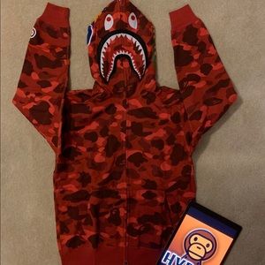 Bape A Bathing Ape OG Red Camo Zip-Up Shark Hoodie